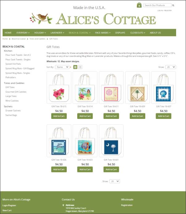 Alice's Cottage website screenshot
